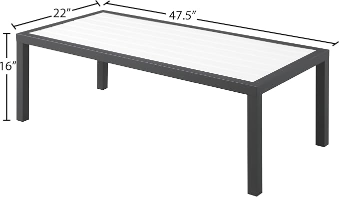 Meridian Furniture 372-C Nizuc Collection Modern | Contemporary Outdoor Patio Coffee Table with Durable Aluminum Frame