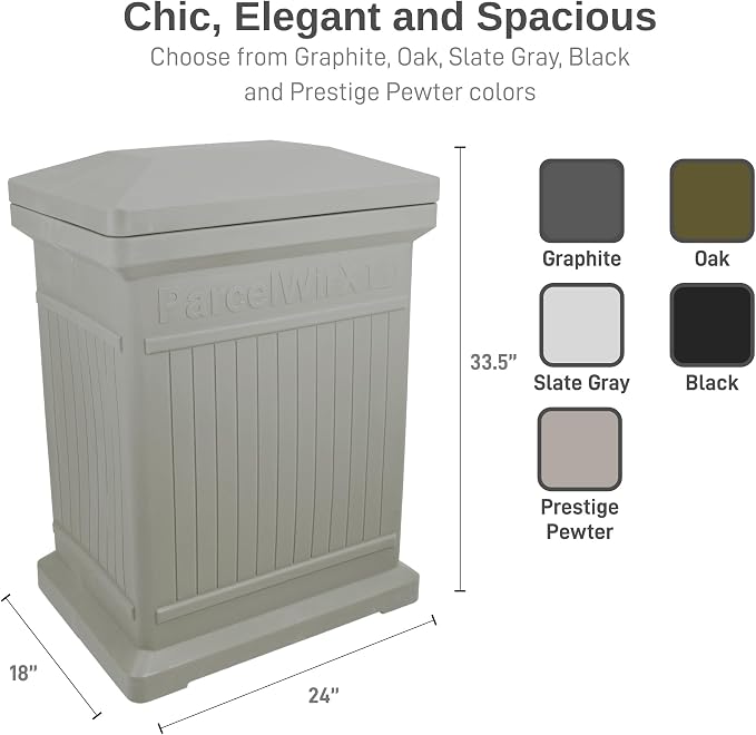 RTS Home Accents ParcelWirx Premium Vertical Storage Cabinet/Lockable Package Delivery Box with Lift Off Lid, Prestige Pewter