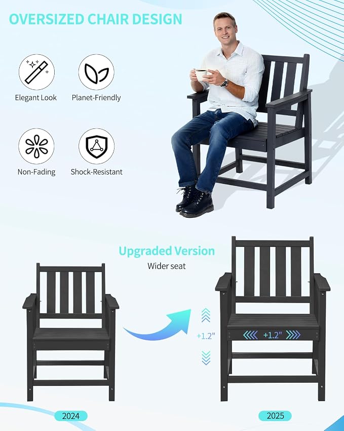 7-Piece Patio Dining Table Sets, Outdoor HDPE Dining Furniture Set with Umbrella Hole Table and 6 Chairs for Poolside, Porch, Yard and Garden, Black