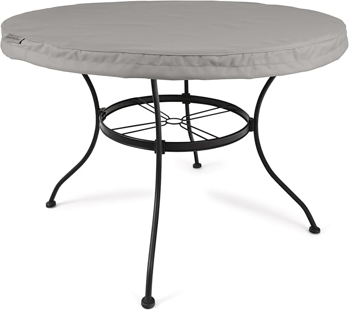 Covermates Ultima Outdoor Round Dining Table Top Cover – Rip-Resistant All-Weather Water-Resistant Polyester, Mesh Vent, Drawcord & Buckle Straps, Patio Protection, Round 54-60 DIAMETER, Ripstop Grey