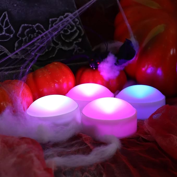 4 PCS Color Changing Halloween LED Pumpkin Candle Lights with Remote and Timer Battery Operated Colored Flameless Candle Set Bulk for Jack-O-Lantern Décor Halloween Party Home Spooky Decorations