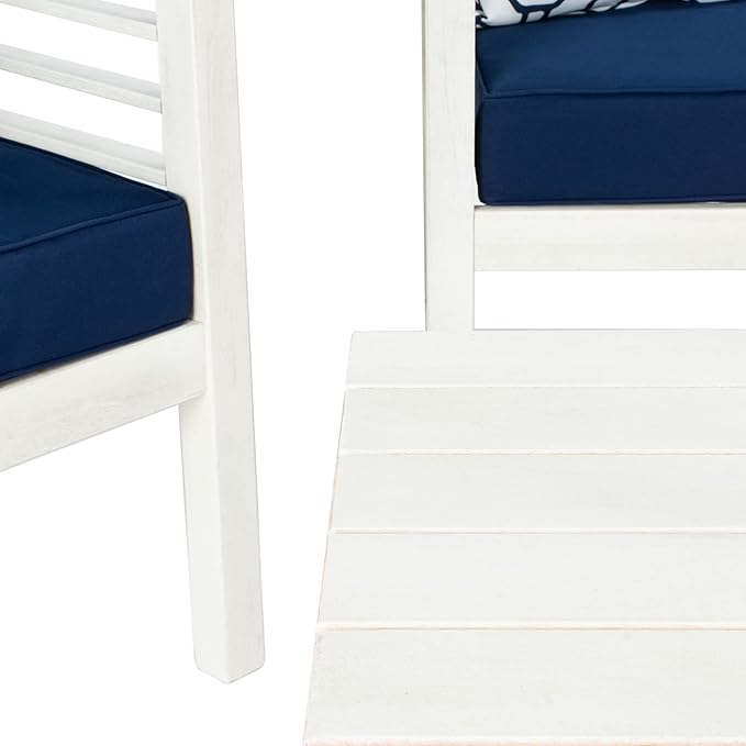 SAFAVIEH Outdoor Collection Alda White/ Navy Cushions/ Geometric Pattern Pillows 4-Piece Conversation Patio Set