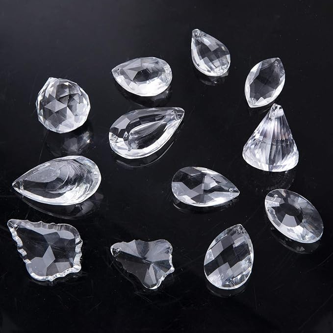 12 Pcs Clear Crystal Prism Pendants Chandelier Lamp Parts Suncatcher Decor | Clear Prism Pendants Chandelier Lamp Lighting Drops Suncatcher Hanging Ornaments for Window Garden Home Office Wedding Decor