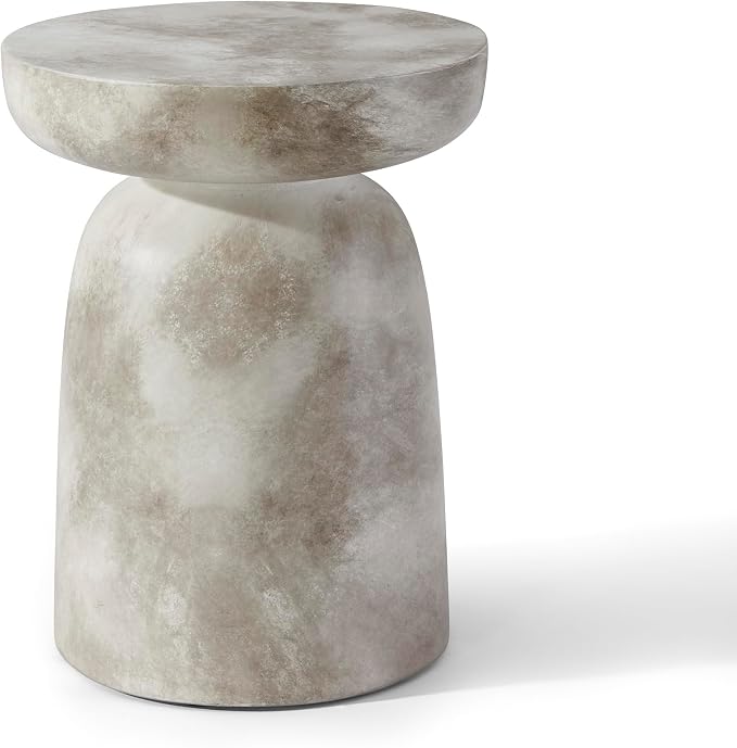 Morden Fort Modern Concrete Round Side Table with Stone-Look Finish, 18" Multifunctional Round End Table Table for Living Room, Bedroom, Balcony, Waterproof Stool for Indoor Outdoor Use