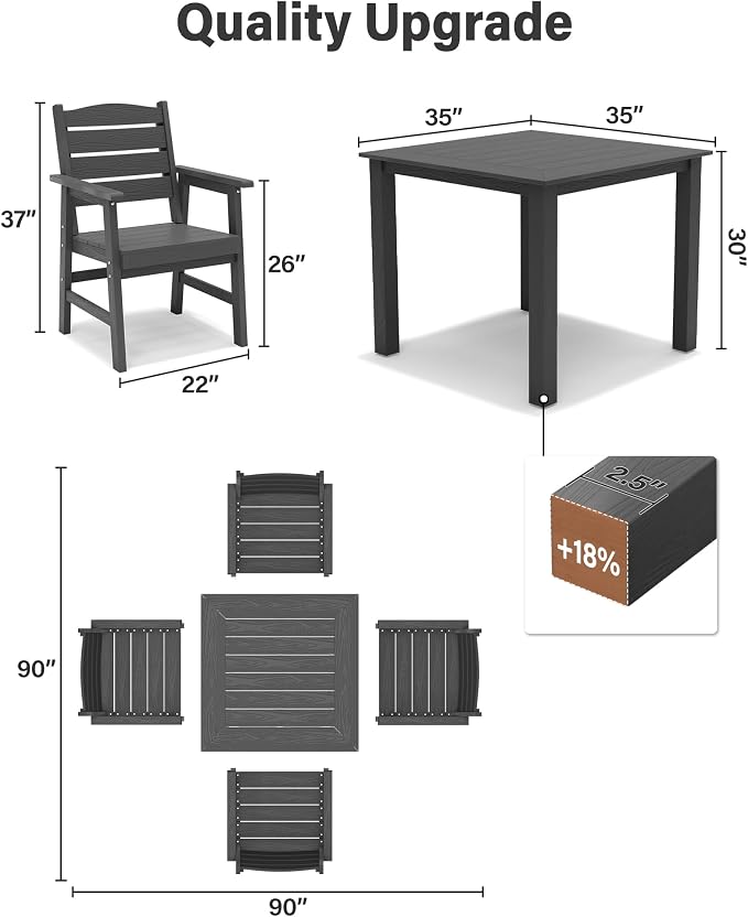 YEFU HIPS Outdoor Table and Chairs: 3-Piece Outdoor Patio Table Set All-Weather Patio Dining Furniture Set - Square Patio Table and Chairs Sets for 2 for Lawn Garden Backyard Poolside（Grey）