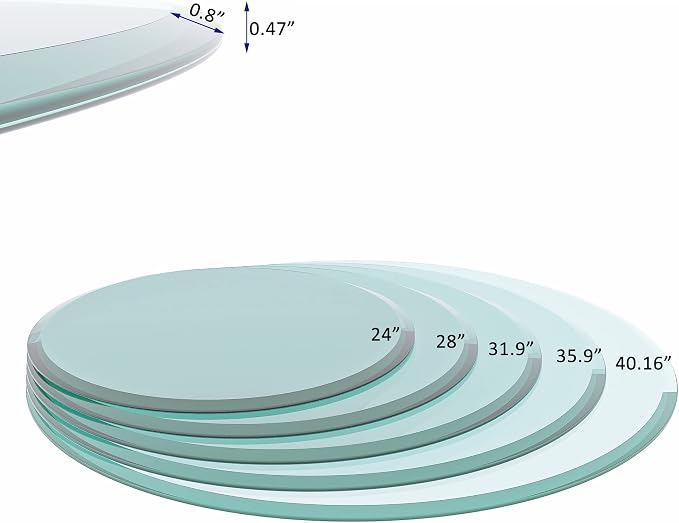 Meihua Glass Table Top, 36 Inch Round 1/2" Thick Beveled Polished Edge, Tempered Glass Table Outdoor for 360 Degree Rotatable.