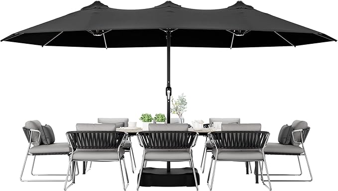 Joyside 15FT Large Patio Umbrella, Outdoor Double Sided Umbrella, Rectangle Umbrella with Crank Handle, 12 Sturdy Ribs for Deck, Porch and Pool