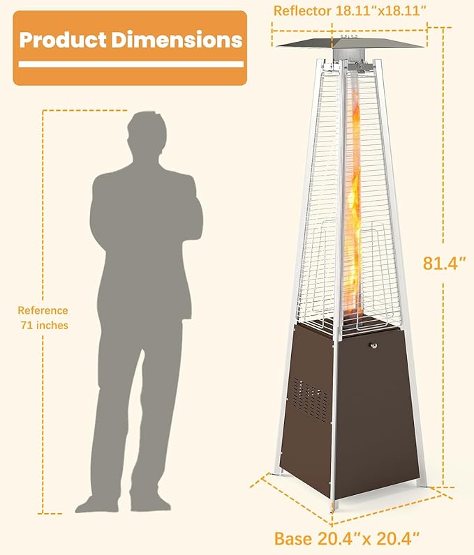 FOOWIN Patio Heater,48,000 BTU Outdoor Heater with Wheels,Propane Patio Heater w/Waterproof Cover & Gloves,Quartz Glass Tube Pyramid Outdoor Heater for Party,Backyard,Garden,Bronze