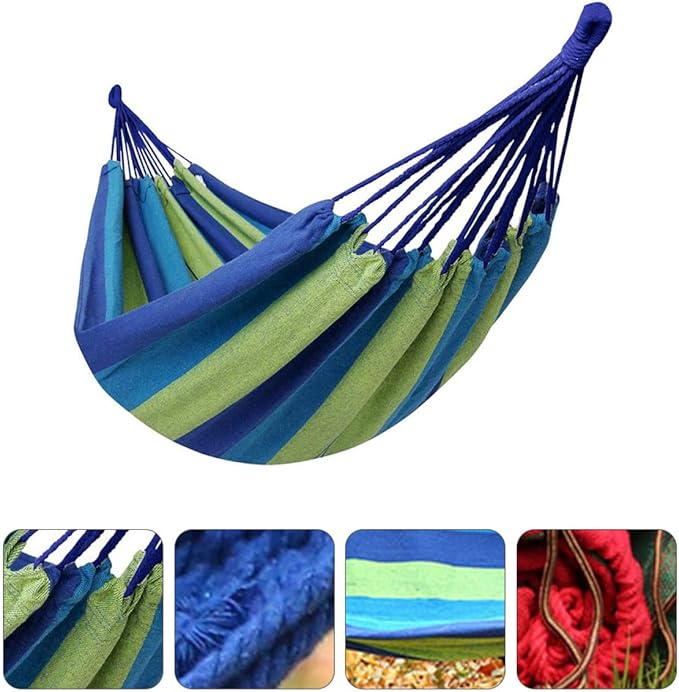 Angoily Double Thick Canvas Hammock for Adults, Outdoor Travel and Camping Swing with 150x190cm Size, Blue Portable Garden Hammock with Storage Bag and Hanging Ropes