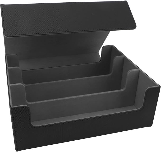 Card Deck Box Large Capacity Soft PU Leather Magnetic Closure Tarot Card Storage (Black with Grey Lining)