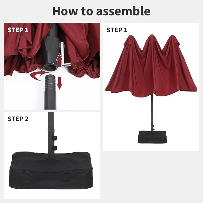 15FT Large Patio Umbrella with Crank Handle,Double-Sided Rectangular Outdoor Umbrella for Pool, Garden, Deck, Lawn & Market (Claret Red)