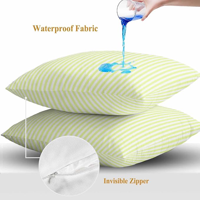 Throw Pillow Covers 20x20 Inch Set of 2, Yellow White Stripe Waterproof Outdoor Cushion Covers, Modern Minimalist Geometric Striped Decorative Pillowcases for Couch, Sofa, Bed, Garden, Patio
