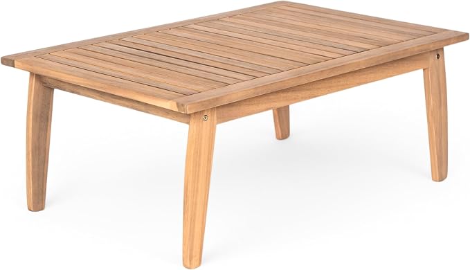 Christopher Knight Home Lorna 4-Seater Patio Furniture Set with Removable Cushion, 4 Piece Outdoor Acacia Wood Conversation Set, Sold Wood Outdoor Sectional Sofa Set with Coffee Table, Teak+Beige