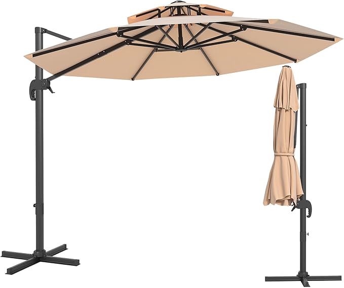 10FT Outdoor Umbrellas for Patio, Cantilever Umbrella with Steel Frame, UV Protection, Fade Resistant Fabric, 360 Degree Rotation, Pool Umbrellas Outdoor for Garden Deck Backyard