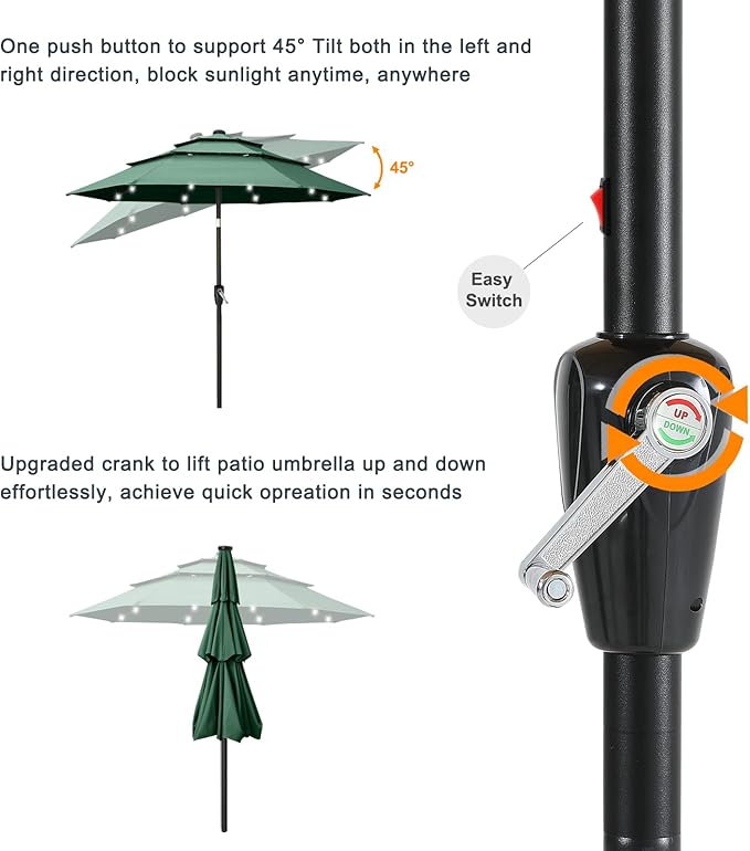 ABCCANOPY 3-Tiers 11FT Solar Patio Umbrella, Outdoor Umbrella with 32 LED Lights for for Deck, Pool, Garden, Backyard (Green)