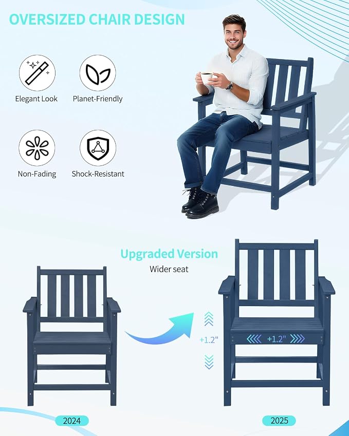 Outdoor Patio Dining Table Set, 7-Piece Outdoor HDPE Dining Furniture Sets with Umbrella Hole Cut-Out Table and 6 Chairs for Patio, Garden, Backyard, Lawn and Poolside, Navy
