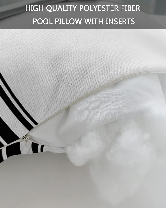 Outdoor Pillows Covers with Inserts Colorful Stripes Black Wood Texture White Waterproof Recliner Pillow with Adjustable Strap Throw Pillows for Patio Furniture Pool Lounge Chair, 11x16 inch, 1PCS