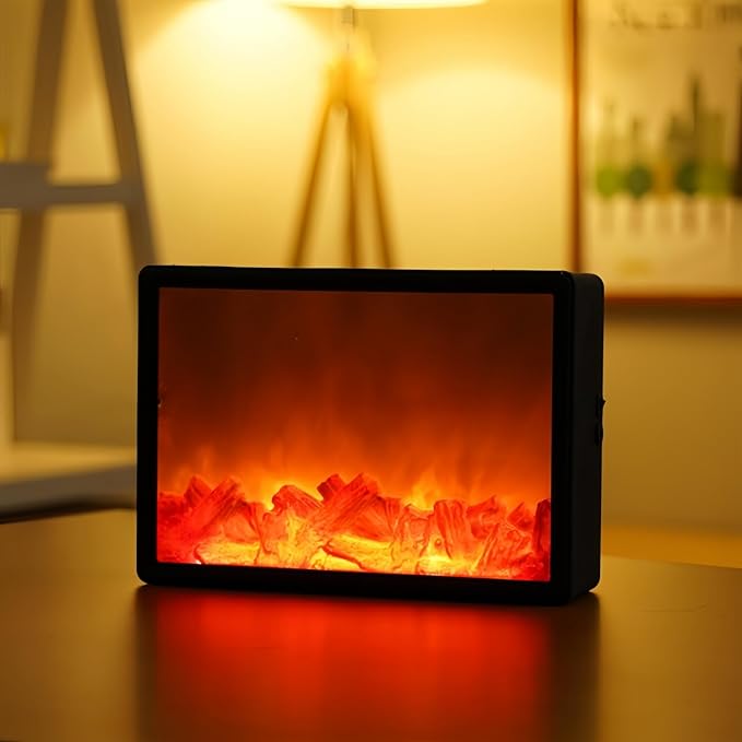 Simulated LED Fireplace Lantern USB & Battery Powered Flameless Light with Simulation Flame Table Decorative Lamp Mini Fireplace Ornament for Cozy Home Decor Free Standing Electric Log Burner