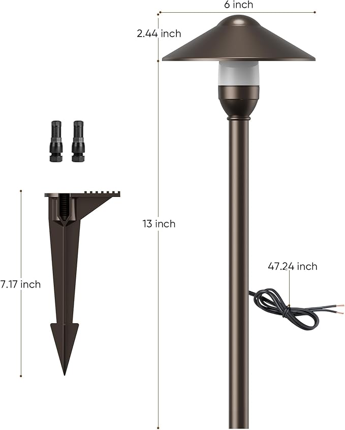 PARTPHONER Low Voltage Landscape Lighting 1-Pack, Aluminum 12V Pathway Lights with G4 Bulbs, Waterproof Oil Rubbed Bronze Color Round Shade Path Lights with Connectors for Walkway Yard Garden