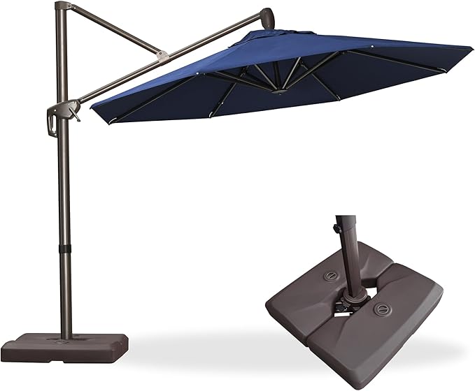 PURPLE LEAF 10' X 10' Cantilever Patio Umbrella with Base Included Round Umbrella with 360° Rotation Aluminum Outdoor Offset Hanging Umbrella for Patio Pool, Spectrum Indigo