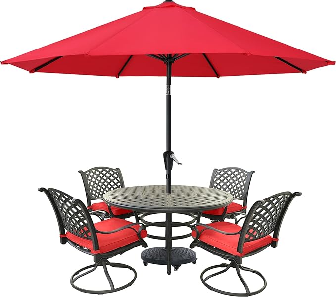 MASTERCANOPY 9FT Patio Umbrella with Push Button Tilt and Crank, Outdoor Market Umbrella with 8 Sturdy Ribs, UV Protection & Waterproof for Garden, Deck, Backyard, Pool (Red)