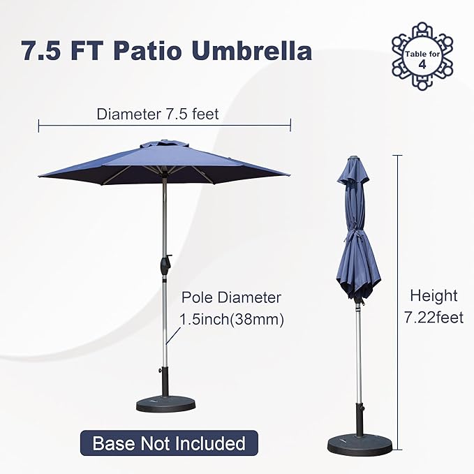 Domi 7.5FT Patio Umbrella, Outdoor Table Umbrella with Aluminum Pole, UV Protection Waterproof Market Sun Umbrella with Push Button Tilt and Crank for Garden, Deck, Backyard, Pool (Navy Blue)
