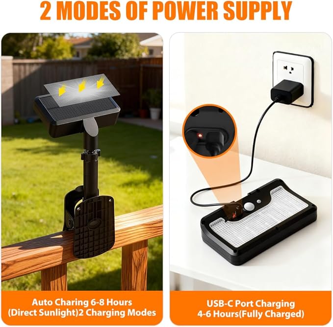 Clip On Solar Motion Sensor Light Outdoor, 600LM 3 Modes IP65 Waterproof, Adjustable Angle 1-Second Installation for Fence, Camping, Deck & Gutter (Silver)