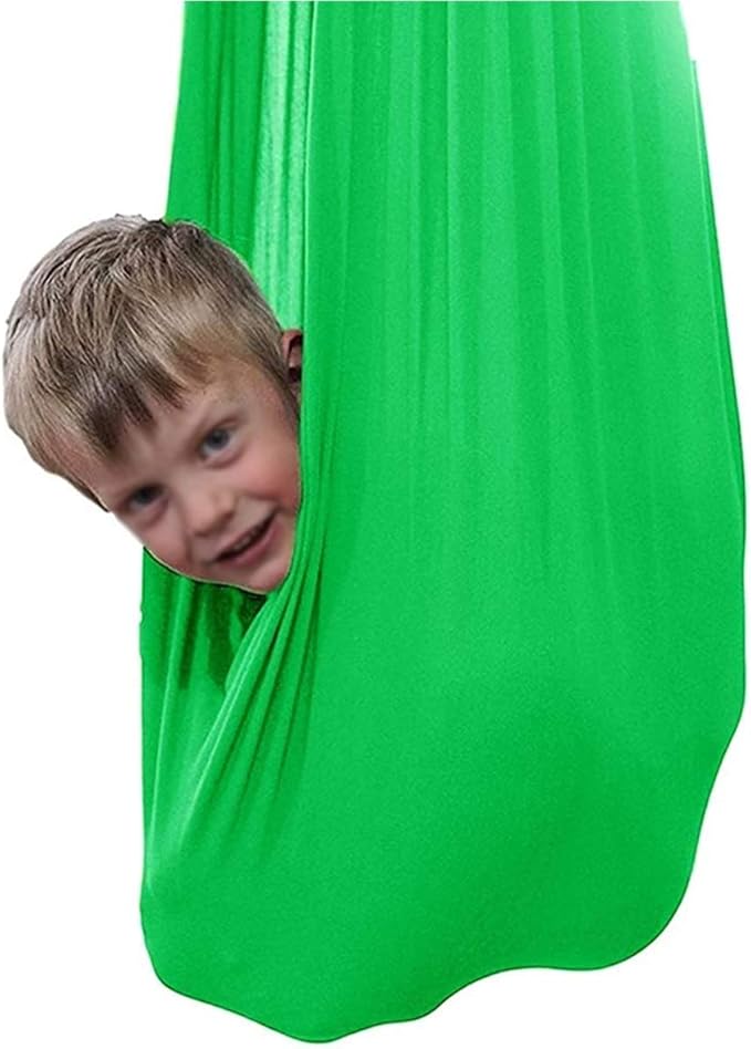 Kids Indoor Therapy Swing Adjustable Swings Sensory Snuggle Swing Ultra Soft Cuddle Hammock with Special Needs for Children Outdoor Autism ADHD (Color : Green, Size : 100 x 280 cm)