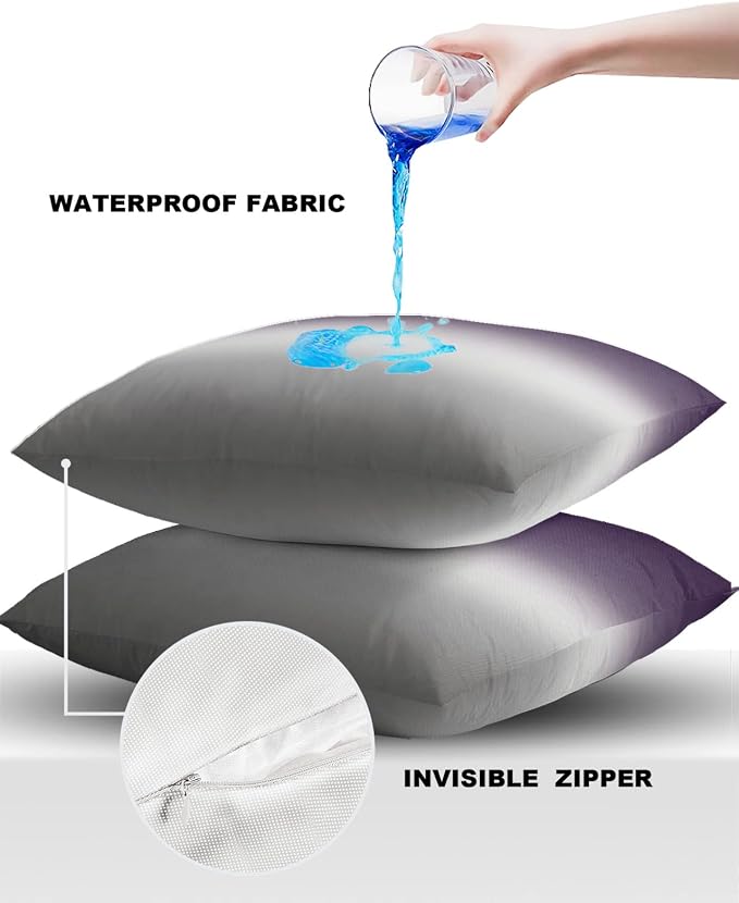 Outdoor Waterproof Throw Pillow Covers Set of 2 Purple Grey Ombre Pillowcases 16x16 Inches Gradient Gradual Color Patio Decorative Pillows Cushion Case Patio Pillows for Couch Bed Chair Garden