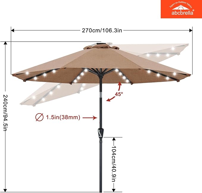 ABCCANOPY OLEFIN® 5-Year No Fading Patio Umbrella with Solar Lights (Grass)