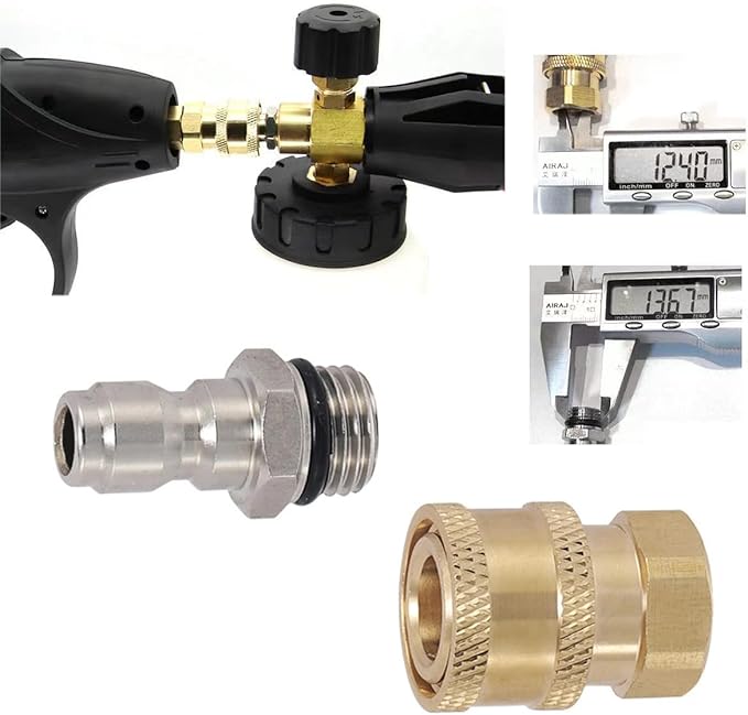 2 Pack Pressure Washer Adapter Set Quick Connect Kit 14mm M14x1.5 to 1/4 Inch Connector Fittings Plug Gun to Hose for Patio Lawn Car Pressure Water Gun Washing Foam Bottle Spray Nozzle