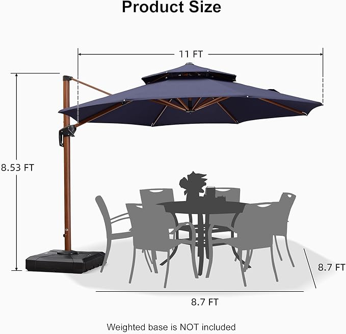 PURPLE LEAF 11ft Patio Umbrella Outdoor Round Umbrellas Large Cantilever Umbrella Windproof Offset Umbrellas Heavy Duty Sun Umbrella for Garden Deck Pool Patio, Navy Blue