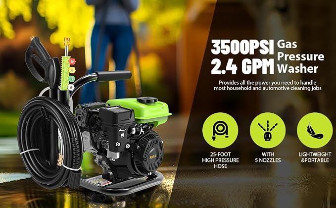 3500PSI Gas Pres*Sure Washer 2.4GPM Gas Po*wer Washer Cleaner 79CC Gas Powered Washing Machine Commercial High Pres*Sure Washer with 25ft Hose&5 Nozzles for Patio Garden Yard Vehicle,EPA/CARB/ETL