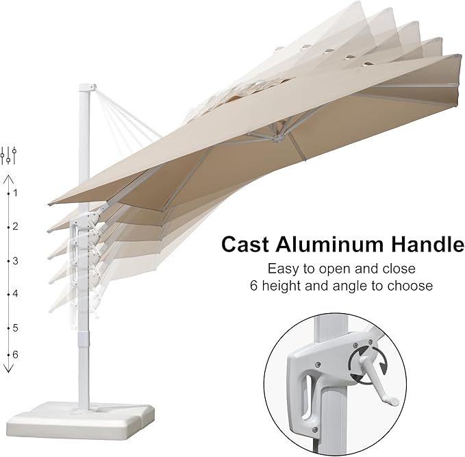 PURPLE LEAF 9 FT Patio Umbrella White Cantilever Umbrella Aluminum Square Outdoor Offset Umbrella Hanging Windproof with 360° Rotation for Garden Deck Pool, Beige