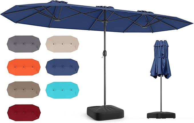 Tangkula 13FT Double-sided Patio Umbrella, Extra Large Twin Table Umbrella with Crank Handle, Umbrella Base, Safety Lock, Air Vent, Outdoor Market Umbrella for Garden Pool Backyard (Navy)