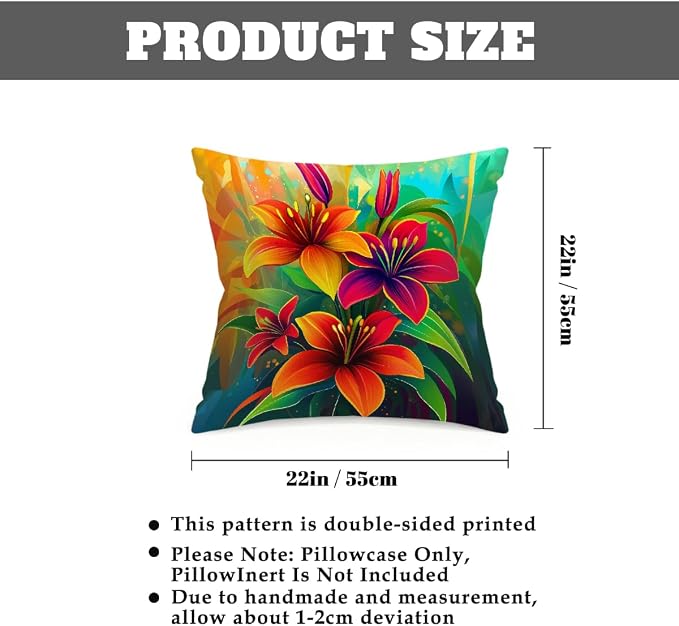 22x22 Inch Outdoor Pillow Covers Set of 2 Waterproof Throw Pillow Covers Decorative Couch Cushion Covers Neon Orange Green Flowers Square Pillowcases Protectors for Patio Garden Sofa