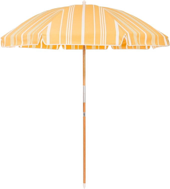 Business & Pleasure Co. Rio Umbrella Scalloped Brim For Beach, Patio or Picnic - 6' Boho Beach Umbrella, 7' Tall Wood Pole, UPF 50+
