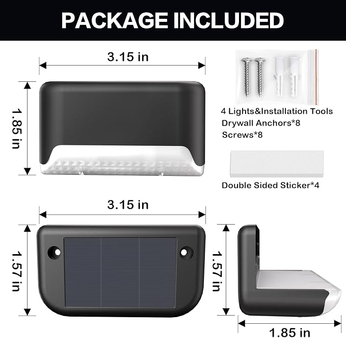 BKBB PPBB Solar Deck Lights Outdoor, 16 Pcs Solar Step Lights, Waterproof LED Solar Lights for Outdoor Stairs, Step, Fence, Yard, Patio, Railing, Garden and Pathway