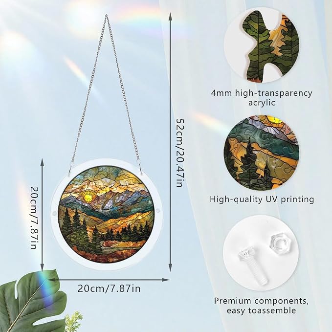 Acrylic Puzzle Suncatcher, Mountain Stained Glass Window Hanging, Sun Catcher Puzzle Kit Home Garden Decor, Creative Mothers Day and Birthdays Gifts for Mom, Wife, Sisters, 7.87 inch