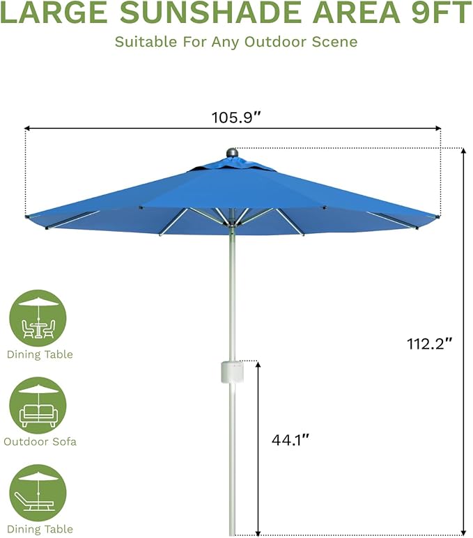 Patiowell 9 FT Motorized Patio Umbrella with Base Included, Outdoor Umbrella with Base, Detachable Power Bank Hands-Free Automation, Aluminum Frame for Backyard, Poolside, Outdoor Dining, Blue