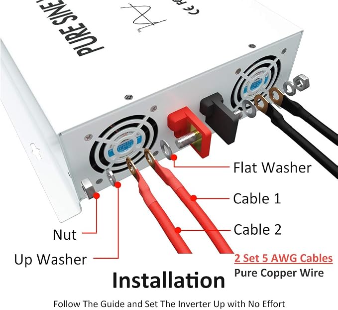 WZRELB 2500W 12V Pure Sine Wave Solar Power Inverter DC AC Converter