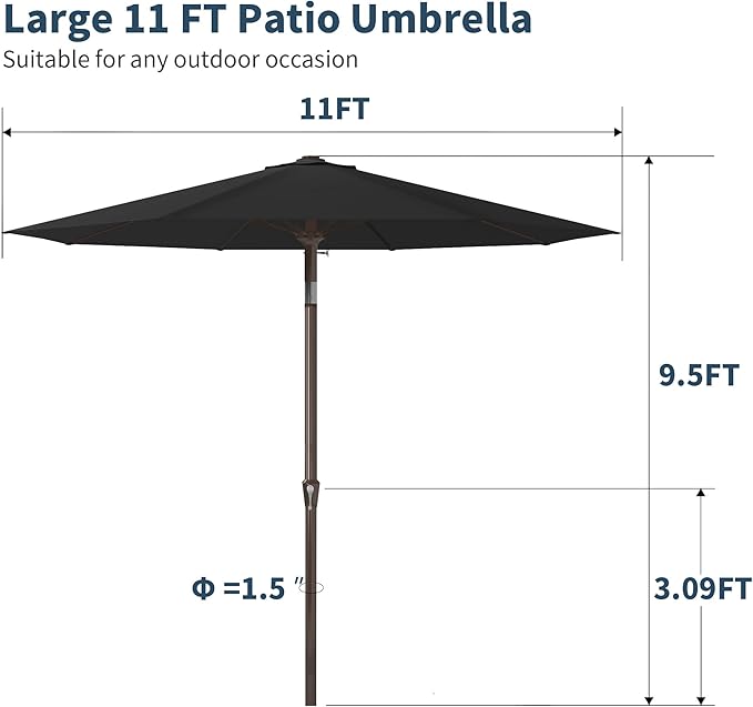 PatioKingdom 11FT Patio Umbrella,Outdoor Umbrella with Push Button Tilt and Crank,Market Table Umbrella with 8 Sturdy Fiberglass Ribs UV Protection