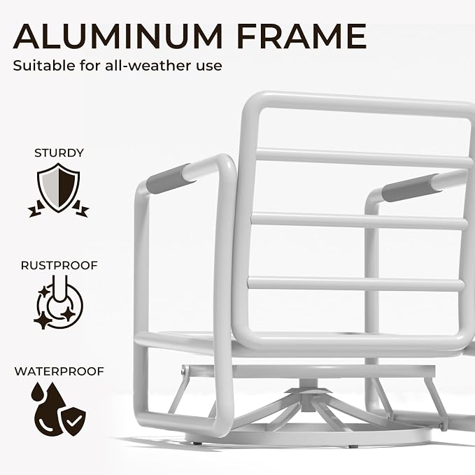 5-Seat Outdoor Aluminum Patio Set with Coffee Tables & 2 Swivel Rocking Chairs, All-Weather Conversation Sofa for Balcony, Garden (White)