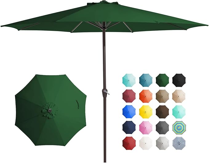 JEAREY 12' Patio Umbrellas Outdoor Table Market Umbrella w/Crank, 8 Sturdy Ribs, UV Protection Windproof for Garden, Deck, Backyard (Green)