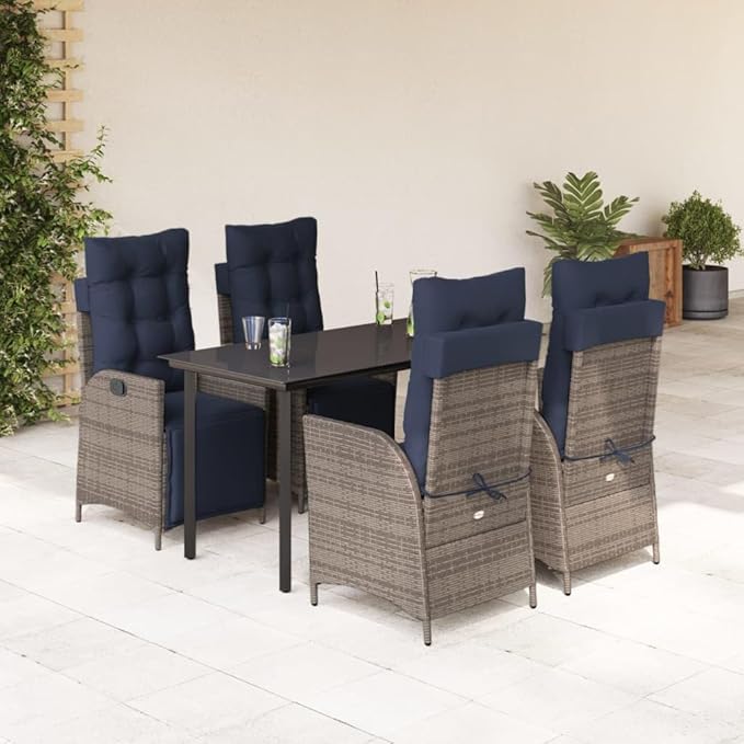 Backyard Furniture Patio Conversation Sets Outdoor Seating 5 Piece Patio Dining Set with Cushions Gray Poly Rattan Suitable for Gardens, Balconies, Decks
