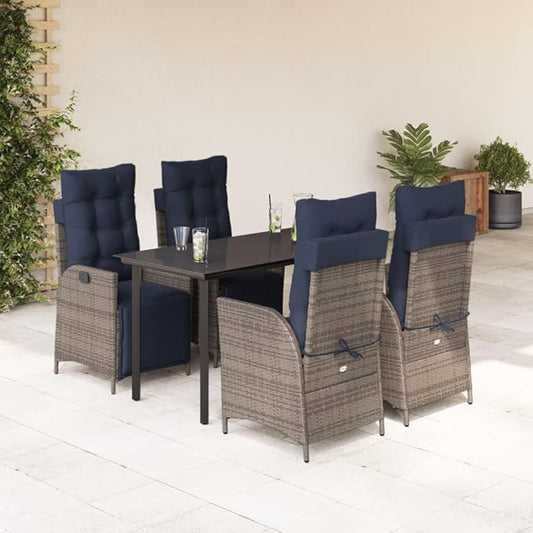 Backyard Furniture Patio Conversation Sets Outdoor Seating 5 Piece Patio Dining Set with Cushions Gray Poly Rattan Suitable for Gardens, Balconies, Decks