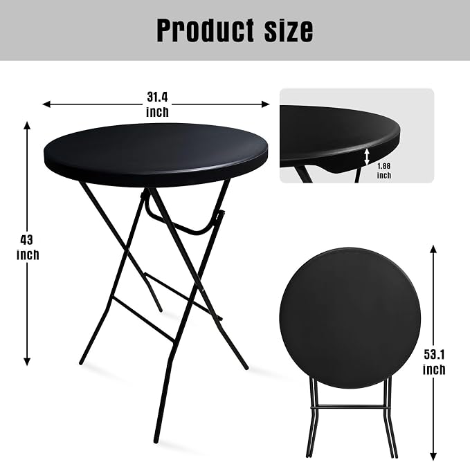 GUAGUA 32" Round Plastic Folding High Top Table - Versatile Bar, Cocktail & Portable Pub Table for Parties, Bistro & Events(Black Set)