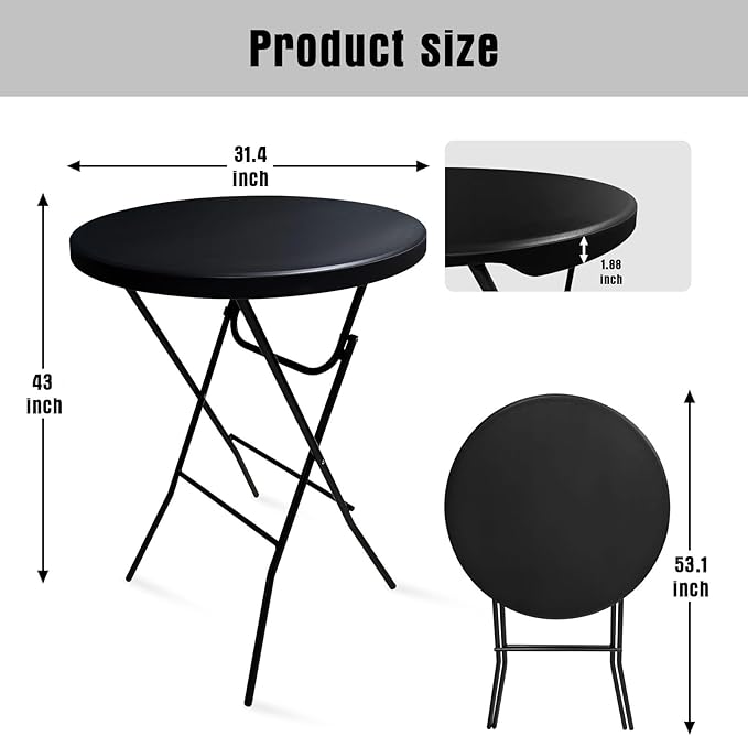 GUAGUA 32" Round Plastic Folding High Top Table - Versatile Bar, Cocktail & Portable Pub Table for Parties, Bistro & Events (Black)