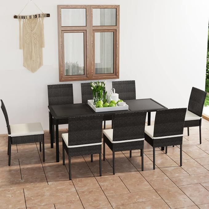 Patio Dining Set,Outdoor Seating Set,Patio Conversation Sets,Patio Table,for The Patio, Deck, Front Porch, Poolside or Balcony Poly Rattan Black