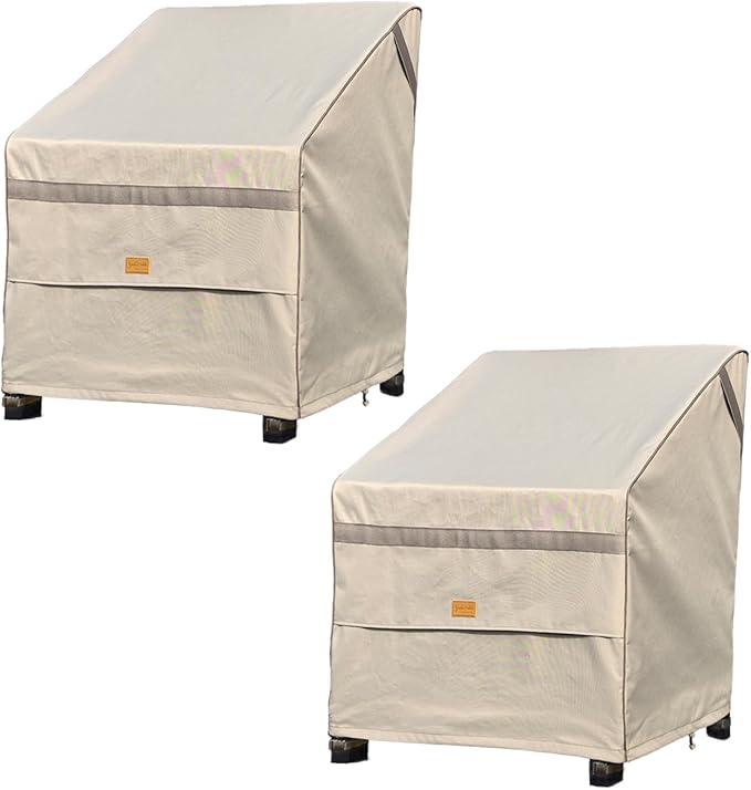 Patio Chair Cover Waterproof,Heavy Duty Outdoor Chair Covers, Beige Durable Patio Furniture Covers, 2 Pack, 33W*35W*38.5H inch
